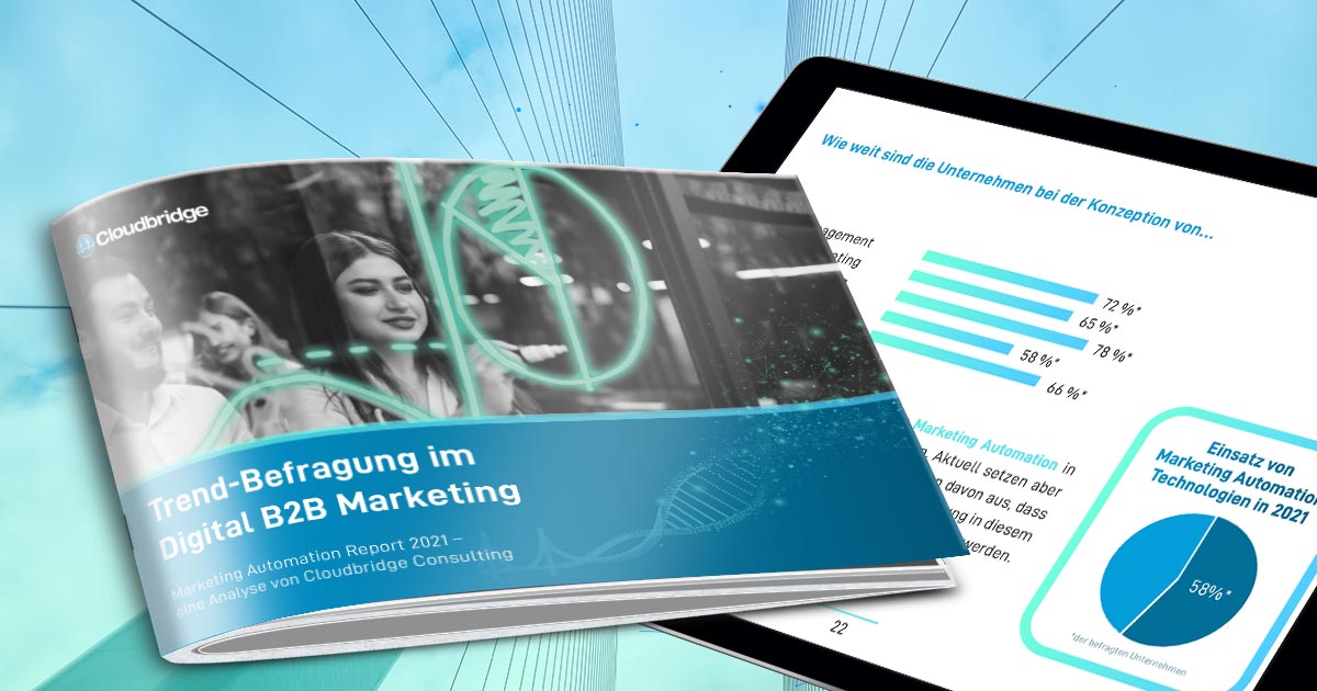 Querformat Booklet und Ipad mit Ergebnissen einer B2B Trendbefragung